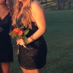 Primavera Beaded Black Hoco Dress